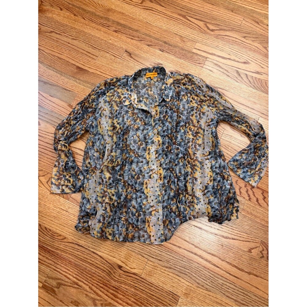 Roberta Freymann 100% Silk Sheer Floral Button Front Blouse Women’s M Boho
